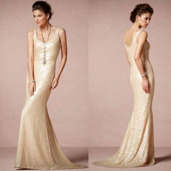 Badgley Mischka Collection for BHLDN - Cyprium blush silk sequin gown sz 6 - Picture 1 of 8